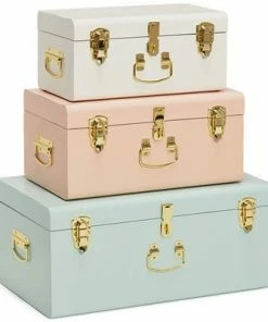 Minitude Oppbevaringskasser Koffert 3-pack, Rosa/Grønn