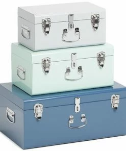 Petite Déco Oppbevaringskasser Koffert 3-pack, Grå/Blå