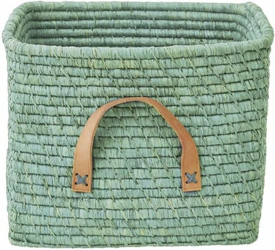 Rice Oppbevaringskurv Med Lærhåndtak, Mint 1 Rice Oppbevaringskurv Med Lærhåndtak, Mint