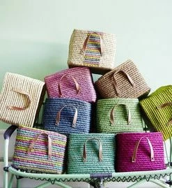 Rice Oppbevaringskurv Med Lærhåndtak, Rosa -jollyroom Butikk 528581