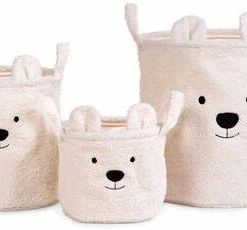 Childhome Oppbevaringskurv 3-pakning Teddy, Off-white