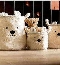 Childhome Oppbevaringskurv 3-pakning Teddy, Off-white -jollyroom Butikk CCBTWSET 3215 3