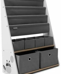 Kinderkraft Bokhylle Vaskebjørn, Hvit & Grå